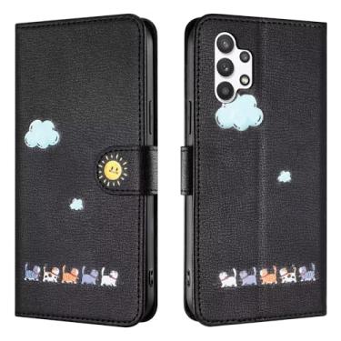 Imagem de Rnrieyta Capa Miagon para Samsung Galaxy A53 5G, capa de desenho animado animal nuvem gato bonito padrão dobrável suporte carteira de couro PU capa protetora com compartimentos para cartões, preta