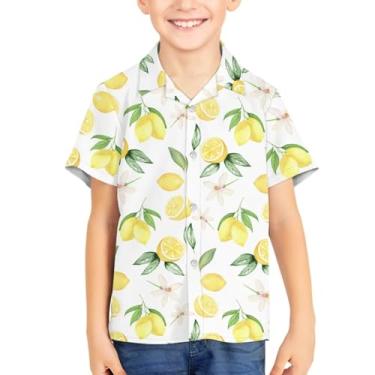 Imagem de Spowatriy Camisetas havaianas para meninos, manga curta, manga curta, tropical, unissex, verão, camisetas Aloha para crianças de 3 a 16 anos, Limão fresco, 15-16 Years