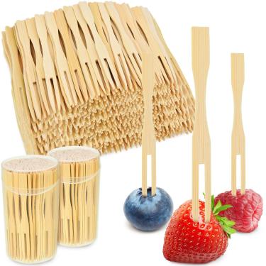 Imagem de Jovitec 220 peças de mini garfos de bambu, garfos de aperitivo de coquetel de 8,5 cm, palitos de madeira descartáveis a granel, palhetas de charcutaria, para festa de aniversário, casamento,
