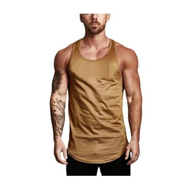 Imagem de Camiseta regata masculina sem manga gola redonda sólida musculação colete de basquete de secagem rápida, Dourado, XXG