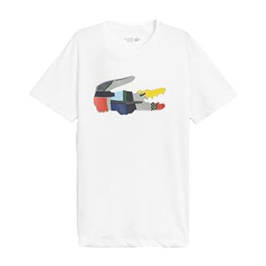 Imagem de Lacoste Camiseta de manga curta com estampa de crocodilo grande no peito, Branco, 3G