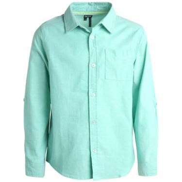 Imagem de DKNY Camisa para meninos - Camisa de manga comprida com botões de ajuste clássico - Camisa social com gola de Páscoa para meninos (4-20), Verde, 5
