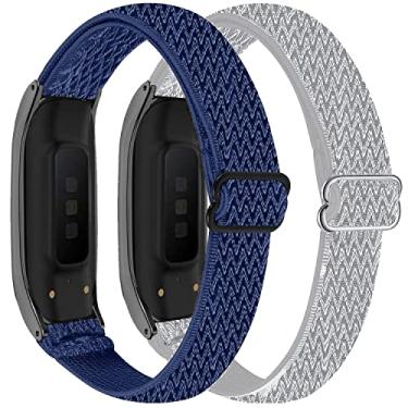 Imagem de Nigaee Pulseiras de couro genuíno e nylon elástico compatíveis com Samsung Galaxy Fit2, pulseiras esportivas macias respiráveis para mulheres e homens, acessórios de substituição para Samsung Galaxy
