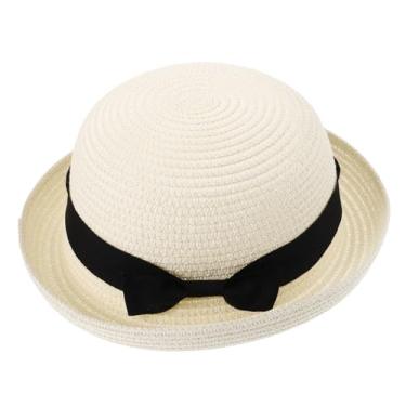 Imagem de STOBOK Chapéu Para Mulheres Praia Para Mulheres Chapéu De Praia De Palha Chapéu De Palha De Verão Mulheres Chapéu-coco Mulheres Chapéu De Sol Feminino Chamado Masculino Crimpagem Branco