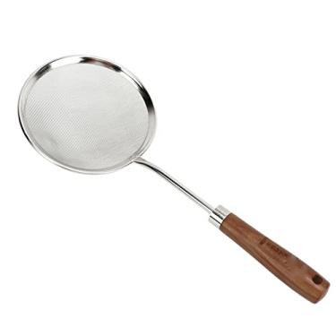 Imagem de plplaaoo Cesta de filtro de malha, escorredor de aço inoxidável com alça, filtro de eficiência de escorredor de óleo, fácil de usar, colher de filtro de alimentos de malha fina para espumas de molho