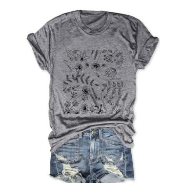 Imagem de MZEAZRK Camiseta feminina Boho com estampa de flores silvestres linda margarida de manga curta para férias, Cinza V, XXG