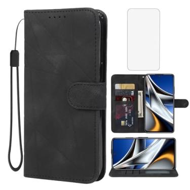 Imagem de Wanyuexes Capa para Poco X4 Pro 5G, capa carteira 2201116PG com protetor de tela de vidro temperado, sensação de pele PU flip fólio suporte para cartão de crédito suporte para celular para Xiaomi Poco