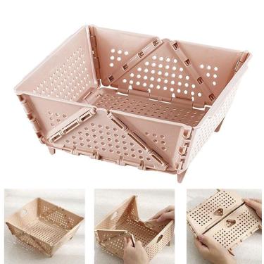 Imagem de Cesta Secar Frutas Verduras Vegetais Dobravel Organizadora Porta Objetos Drenagem Alimentos Fruteira