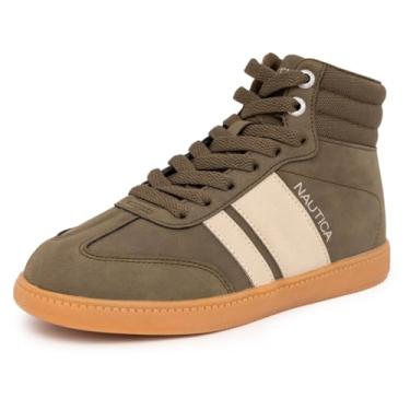 Imagem de Nautica Tênis infantil: sapato moderno com cadarço com design de cano alto tipo bota para meninos e meninas (tamanho infantil grande) - Horizon, Cáqui verde-oliva, karité, 15