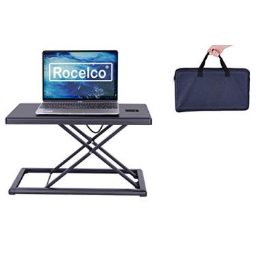 Imagem de Rocelco Elevador portátil de laptop de 19 polegadas, conversor de mesa de viagem ajustável com altura ajustável, monitor de teclado compacto de alta qualidade com bolsa de transporte, preto