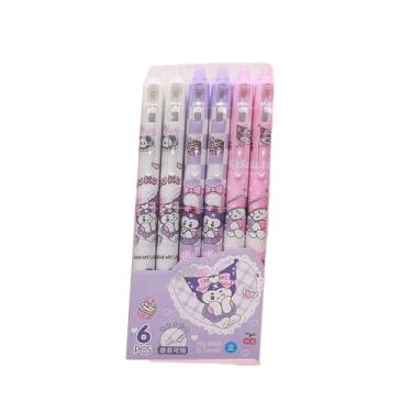 Imagem de Joucien 6 peças/caixa -0,5 mm caneta neutra apagável azul com cabeça de bala de desenho animado apagável a quente - preto carbono - 6911 Little Dudu-0,5 mm