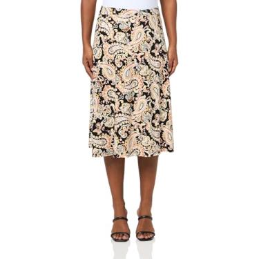 Imagem de Kasper Saia rodada feminina estampada Ity Midi, Preto/Butterscotch Multi, PP