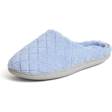 Imagem de Dearfoams Pantufa feminina lavável com espuma viscoelástica Leslie Clog House com larguras amplas, Iceberg Blue Terry, 9-10