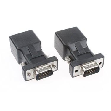 Imagem de Adaptador VGA para RJ45 extensor VGA Cat5 20 metros Cat6 25 metros VGA 15 pinos para RJ45 macho fêmea cabo conector de rede suporta 720P 1080I 1080p analógico HD transmissão (pacote com 2), Preto, 2 Males