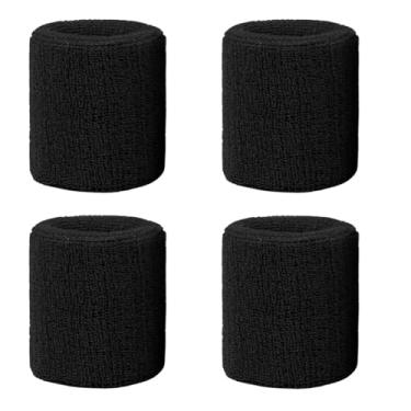 Imagem de Pacote com 4 faixas de suor de 7,6 cm de pulso de tênis absorventes para homens e mulheres - pulseiras elásticas atléticas para tênis, basquete, corrida, malhar (preto)
