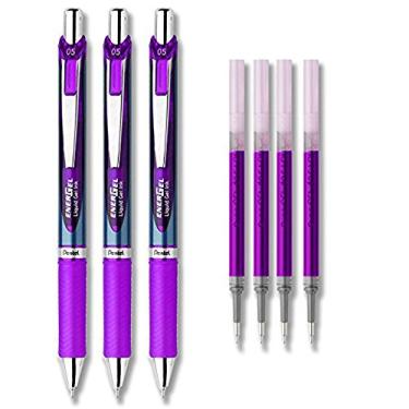 Imagem de Conjunto de canetas de tinta de gel líquido Pentel EnerGel Deluxe RTX, pacote com 3 com 4 refis (Violeta - 0,5 mm)