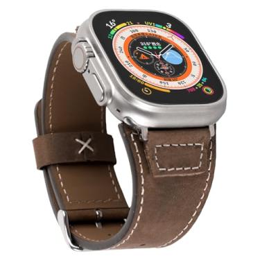 Imagem de Pulseira de couro compatível com Apple Watch Ultra 2 para homens de 49 mm, 46 mm, 45 mm, 44 mm e 42 mm, séries 10/9/8/SE/7/6/5/4/3/2, vintage resistente para iWatch (marrom)