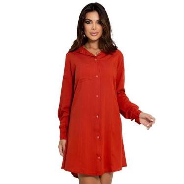 Imagem de Camisa Chemise Feminina Camisão Manga Longa Com Botões Vestido Saída D