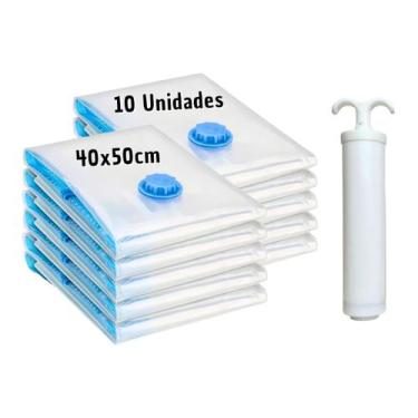 Imagem de Kit 10 Sacos À Vácuo Organizador De Edredom 40x50cm + Bomba - Top Útil