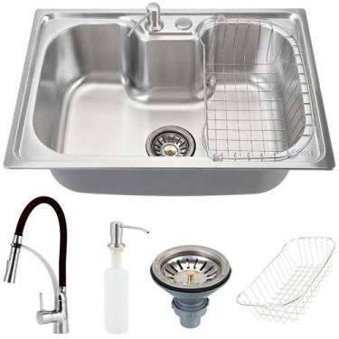 Imagem de Cuba para cozinha Pia Inox com acessórios Carajás + Torneira Gourmet P