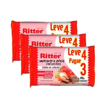 Imagem de Kit 3 Barra de Cereais Ritter Morango e Aveia com Chocolate Leve 4 Pag