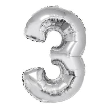 Imagem de Balão Metalizado Número 3 Prateado - 16'' (41 cm) - Foil Balloon
