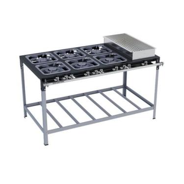 Imagem de Fogão Industrial 6 Bocas 30X30 com Banho Maria S2000 Metalmaq, Gás de 