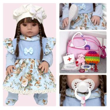 Imagem de Bebe Reborne Menina Fofa Realista Cabelo Castanho com Itens - Cegonha 