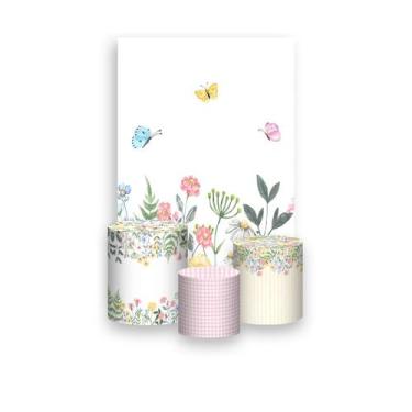 Imagem de Painel De Festa Vertical 1,50 x 2,20 + Trio De Capas Cilindro - Jardim