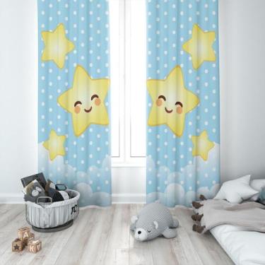 Imagem de Cortina Tecido Oxford Quarto Infantil Brilha Brilha Estrelinha Sorride