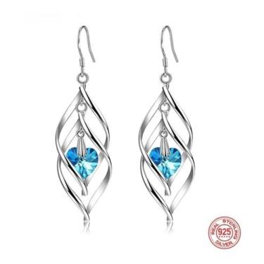 Imagem de Brinco De Prata Azul Strass Feminino Joias Festa Casamento - anjo da m