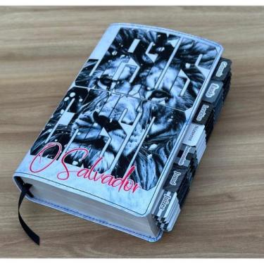 Imagem de Bíblia Leão Jesus Cristo com abas adesivas coladas ARC letras grandes 