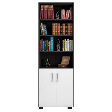 Imagem de Estante 5 Prateleiras Livreiro Sala Preto E Porta Pequena - Móveis Leã