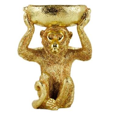 Imagem de Macaco Sentado Dourado Bacia 23cm - Enfeite Decorativo Resina - Taimes