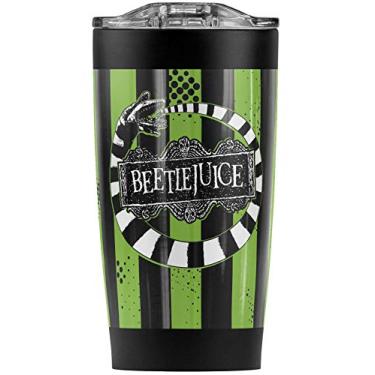 Imagem de Logovision Beetlejuice Beetle Worm Copo de aço inoxidável 590 ml Caneca de viagem de café com isolamento a vácuo e parede dupla com tampa deslizante à prova de vazamento | Ótimo para bebidas quentes e
