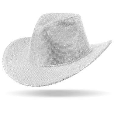 Imagem de Hercicy Chapéu de cowboy de strass com franja de diamante, chapéu de vaqueira com largura ocidental para cosplay de casamento, Branco, tamanho �nico