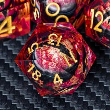 Imagem de ARUOHHA DND Resin Dice Dragon Eye Dice Liquid Core Red Sharp Edged Dice Set with Gift Box, Polyhedral D and D Dice Set Role Playing Game D20 D12 D10 D8 D6 D4