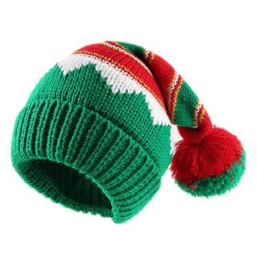 Imagem de Vikodah Gorro tricotado de Natal – Chapéu de malha de elfo de Papai Noel, gorro de tricô com pompom para adultos e adolescentes, verde