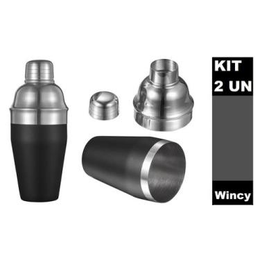 Imagem de Kit 2 Peças Coqueteleira Preta Aço Inox 500ml Linha Luxo - Wincy