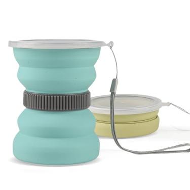 Imagem de IYYI Copo de viagem dobrável, copo dobrável de 297 g com tampa, copos dobráveis de silicone para acampamento, caminhadas, atividades ao ar livre, viagens, conjunto de copos de acampamento portátil