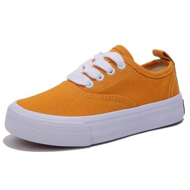 Imagem de OPOEE Sapatos esportivos de cano baixo para meninos e meninas, com cadarços, calçados infantis confortáveis e leves para skate, Amarelo, 12 Wide Little Kid