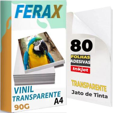 Imagem de Adesivo Vinil Transparente 100%, Jato Tinta A4 - 80 Folhas - Ferax, Tr