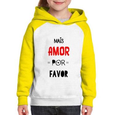 Imagem de Moletom Infantil Mais Amor Por Favor - Foca na Moda, Branco, Amarelo, 