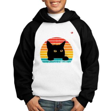 Imagem de Moletom Infantil Gato Vintage Sunset - Foca na Moda, Branco, Preto, 12