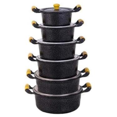 Imagem de Jogo 6 Panelas Caçarolas de Aluminio Fundido Carqueado Preto - OkaySho