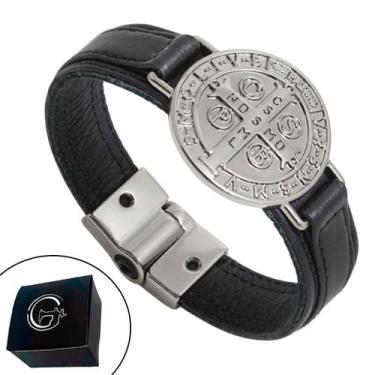 Imagem de Pulseira São Bento Magnética Bracelete Couro Legítimo - GRANADO ACESSÓ