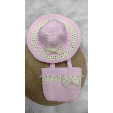 Imagem de Kit Praia Infantil Princesa Chapéu + Bolsa Rosa - Rainha Fashion