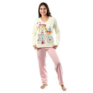 Imagem de Pijama Feminino Longo Adulto Feminino Blusa e Calca Flanelad - Empório