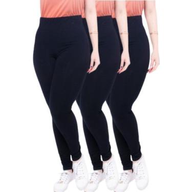 Imagem de Kit com 3 Calças Legging Plus Size Suplex Basicas Pretas - Abafarto, G