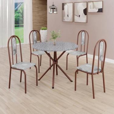 Imagem de Conjunto Sala de Jantar Mesa Redonda 75cm Tampo Granito Ocre 4 Cadeira